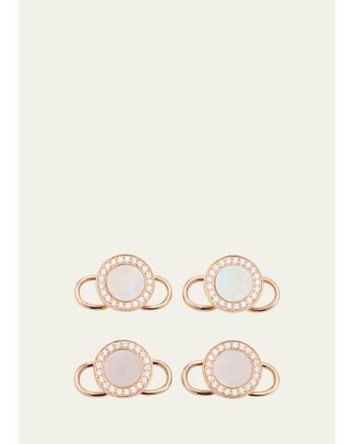Jan Leslie 18k Rose Gold Mother Of Pearl And Diamond Tuxedo Studs - Natural