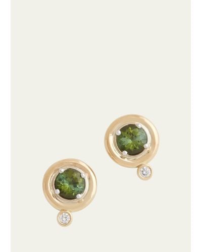 Jamie Wolf 18k Yellow And White Gold Round Stud Earrings With Green Tourmaline And Diamonds - Metallic