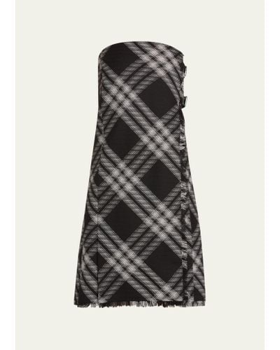 Burberry Check Strapless Buckled Wool Dress - Multicolor