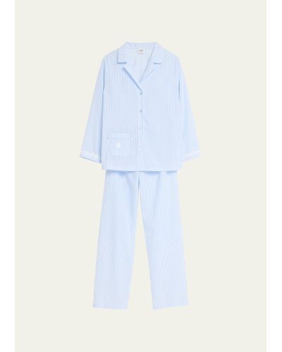 Celestine Capri Striped Cotton Pajama Set - Blue