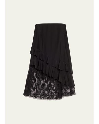 Jason Wu Embroidered Lace-hem Ruffle Midi Skirt - Black