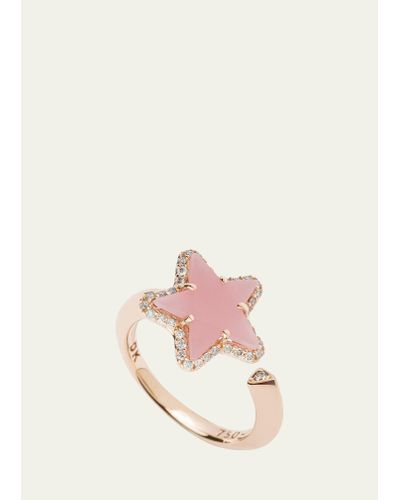 Daniella Kronfle 18k Rose Gold Star Ring With Rose Quartz And Diamonds - Pink