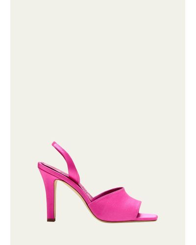 Manolo Blahnik Clotilde Silk Slingback Sandals - Pink