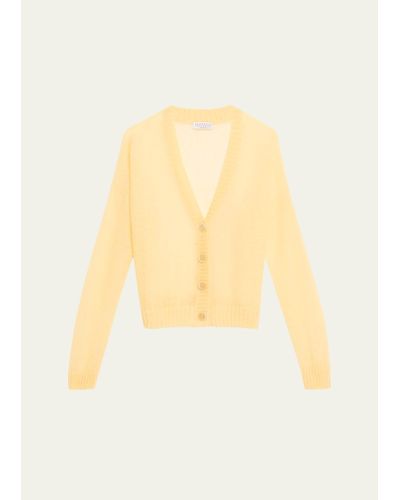 Brunello Cucinelli Mohair Wool Open-knit Button-front Cardigan - Yellow