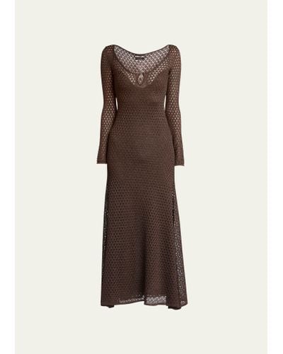 Tom Ford Open Weave Knit Midi Dress - Brown