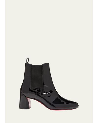 Christian Louboutin Patent Red Sole Chelsea Ankle Boots - Black
