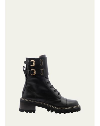 See By Chloé Mallory Buckle-cuff Moto Combat Booties - Black