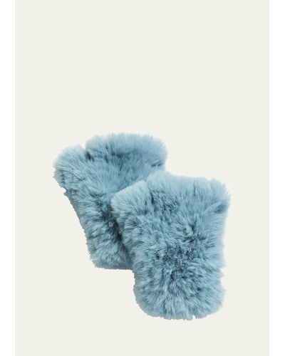 Surell Faux Fur Knitted Fingerless Mittens - Blue
