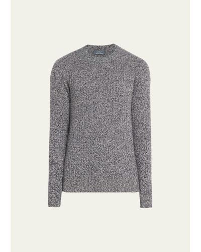 Bergdorf Goodman Cashmere Marled Knit Crewneck Sweater - Gray
