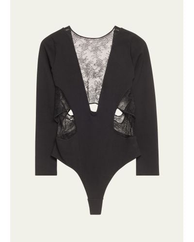 LIVY Crosby Cutout Lace-inset Jersey Bodysuit - Black