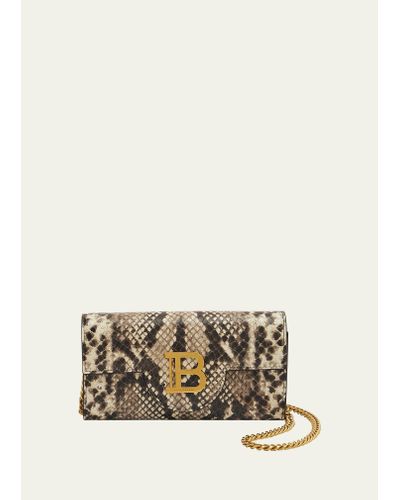 Balmain Bbuzz Wallet On A Chain In Python-embossed Leather - Natural