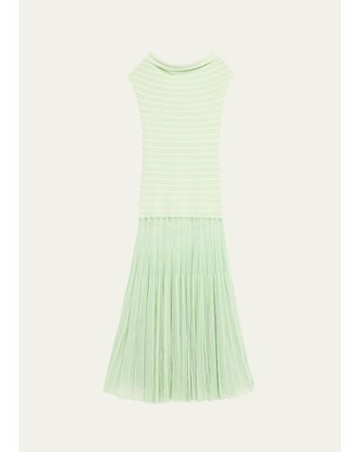 Alexis Marce Off-the-shoulder Pleated Knit Maxi Dress - Green