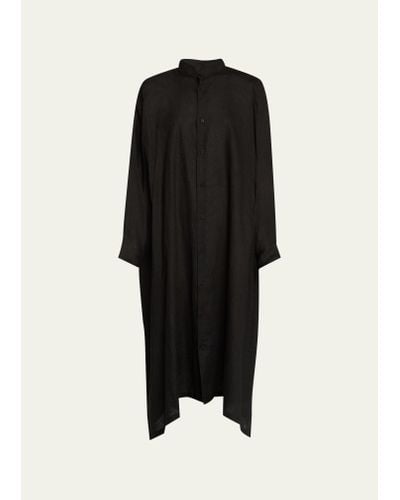 Eskandar Wide A-line Collarless Midi Shirtdress - Black