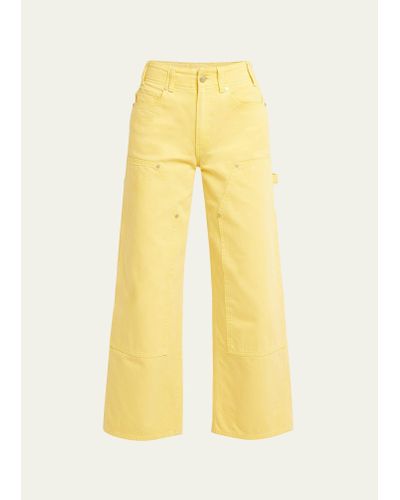 Ulla Johnson The Olympia Wide-leg Cropped Carpenter Denim Jeans - Yellow