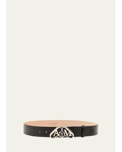 Alexander McQueen 4 Cm Leather Belt With Logo Buckle - Natural