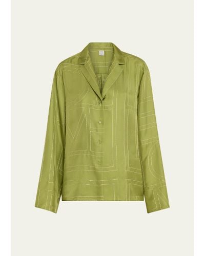 Totême Monogram Silk Pajama Top - Green