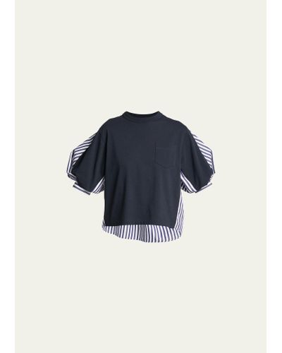 Sacai Striped Back High-low T-shirt - Blue