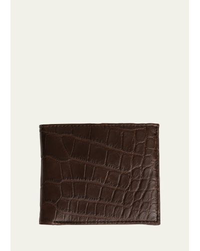 Abas Matte Alligator Leather Bifold Wallet W/ Id Window - Brown