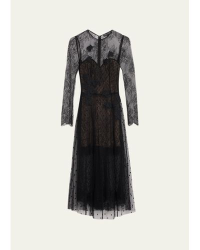Oscar de la Renta Point Desprit Tulle Midi Dress - Black