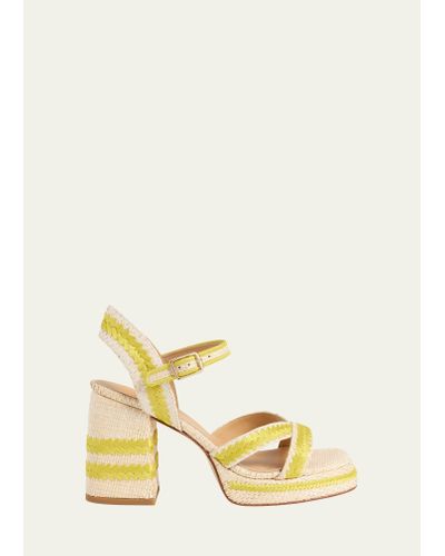 Castañer Vega Bicolor Raffia Ankle-strap Sandals - Yellow