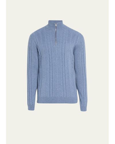 FIORONI CASHMERE Cashmere Cable Knit Half-zip Sweater - Blue