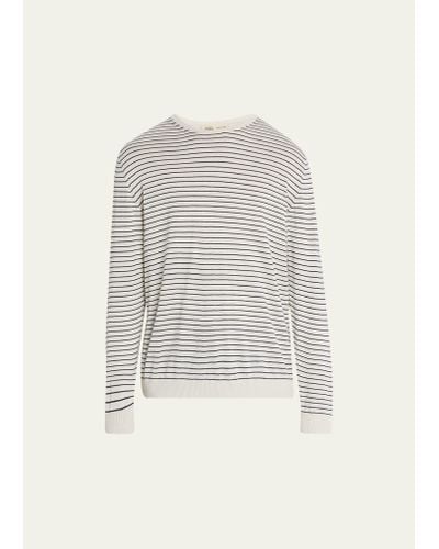 Maurizio Baldassari Silk-cotton Stripe Crewneck Sweater - White