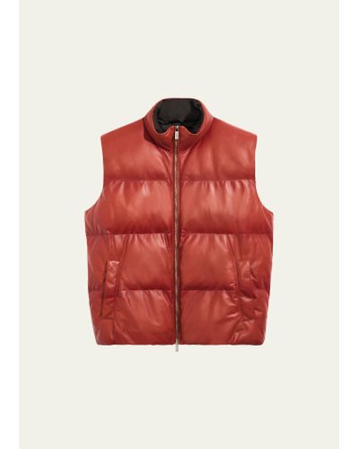 Berluti Down Quilted Leather Full-zip Vest - Red