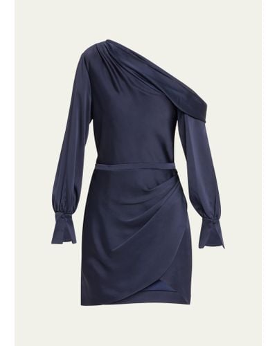 Jonathan Simkhai Cameron One-shoulder Wrap-skirt Satin Mini Dress - Blue