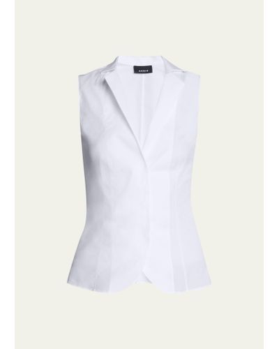 Akris Notched Stand-collar Sleeveless Button-front Blouse - White