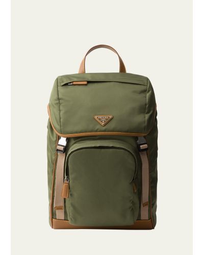 Prada Recycled Nylon And Leather Backpack - Green