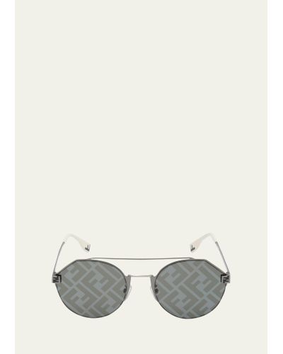 Fendi Monogram Lens Metal Round Sunglasses - White