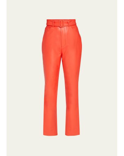 LAPOINTE Belted Faux Leather Slim-leg Pants - Red