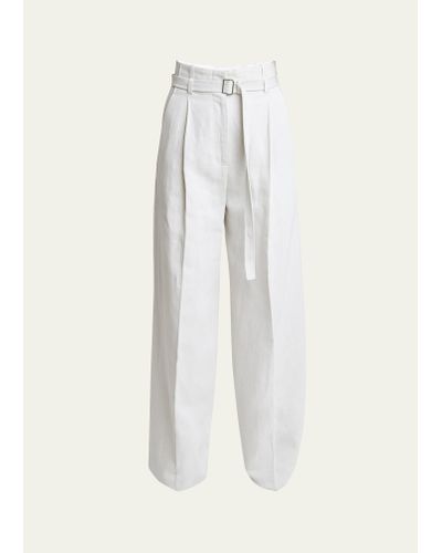Proenza Schouler Dana Belted Cotton-blend Suiting Puddle Pants - White