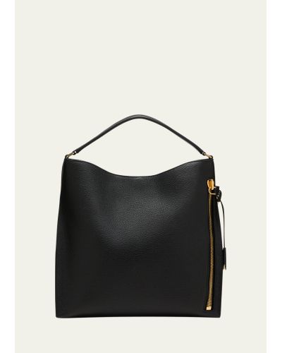 Tom Ford Alix Hobo Large In Grained Leather - Black