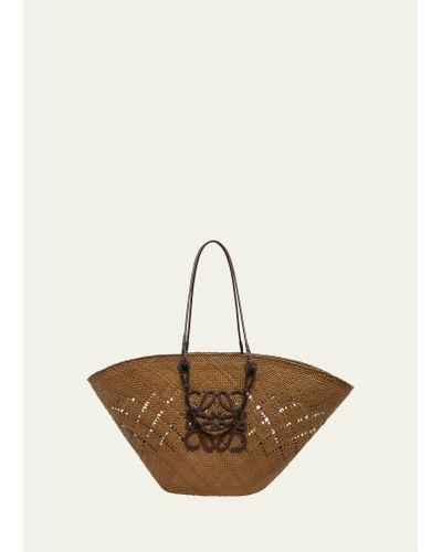Loewe X Paula's Ibiza Large Anagram Basket Tote Bag In Iraca Palm With Leather Handles - Natural