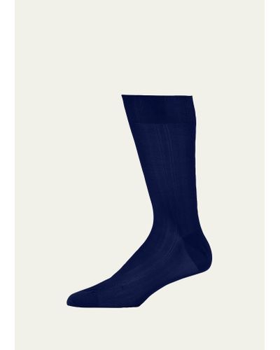 Bresciani Formal Silk Crew Socks - Blue