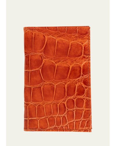 Abas Glazed Alligator Leather Bifold Card Case - Orange