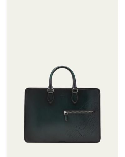 Berluti Un Jour Scritto Leather Briefcase Bag - Black