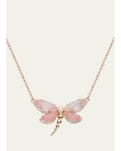 Daniella Kronfle Medium Quartz Dragonfly Necklace With Diamonds - Natural