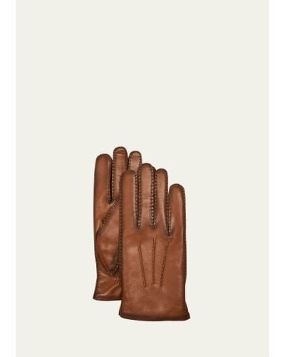 Agnelle Patina Leather Gloves - Brown