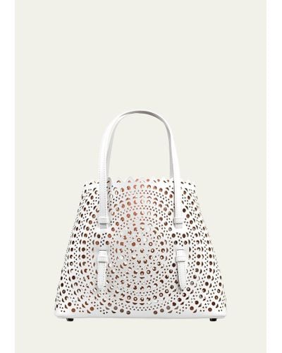 Alaïa Mina 20 Tote Bag In Vienne Perforated Leather - Natural
