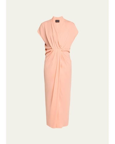 Giorgio Armani Gathered Silk Draped Midi Dress - Pink