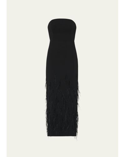 MILLY Shai Strapless Feather-embellished Midi Dress - Black