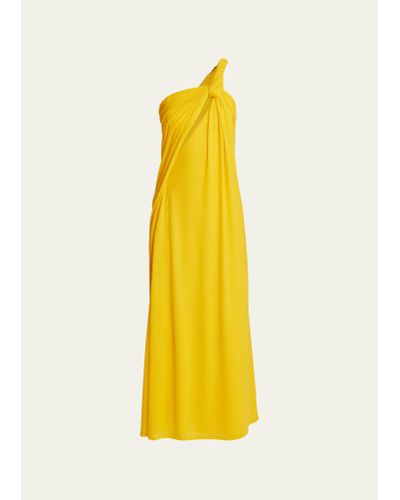 Chloé Twisted One-shoulder Cutout Maxi Wool Dress - Yellow