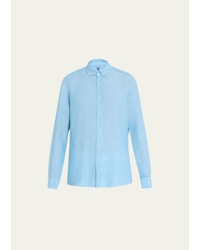 Bergdorf Goodman Linen Sport Shirt - Blue