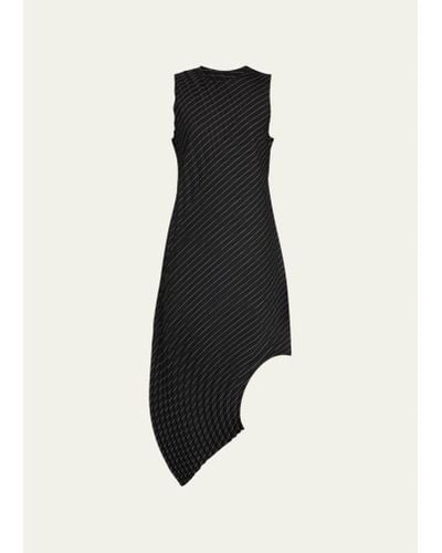 Issey Miyake Curved Pleats Stripe Cutout Dress - Black