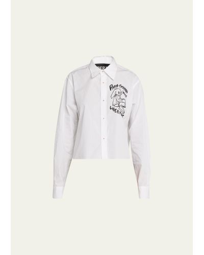 Libertine Paris Fashion Week Cropped Classic Button-front Shirt - Natural