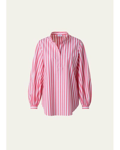 Akris Punto Kodak Striped Cotton Polo Blouse - Pink
