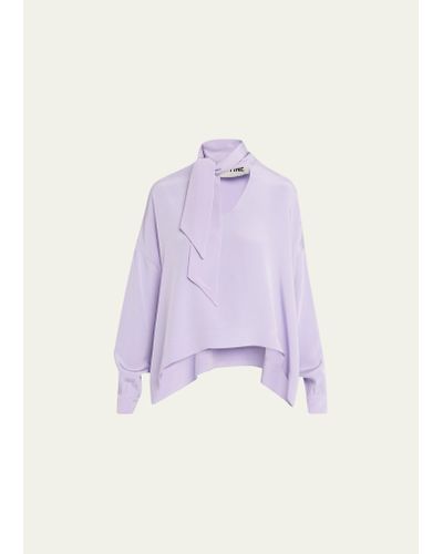 Libertine Powdered Violet Silk Blouse With Tie Collar - Purple