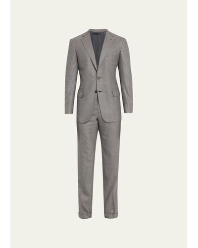 Brioni Brun Super 150s Wool Plaid Suit - Gray